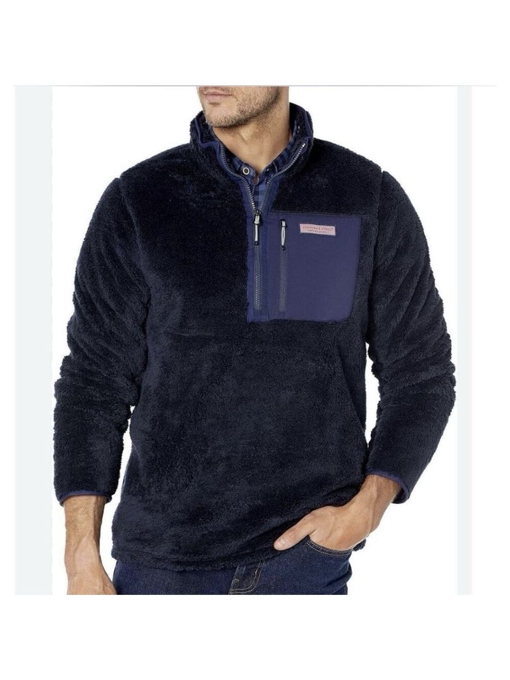 Vineyard Vines Men’s Stillwater Sherpa Jacket Pocket Navy Blue Sz XL Preppy